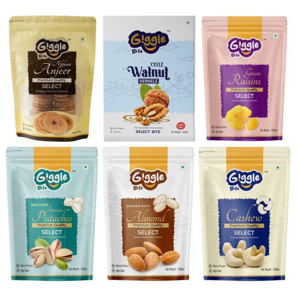 Giggle Bite Select Combo (Almonds, Cashews, Pistachios, Green Raisins, Anjeer, Walnuts)